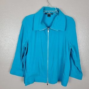 Ellen Tracy Turquoise Below Hip Full Zip Linen & Viscose Jacket M